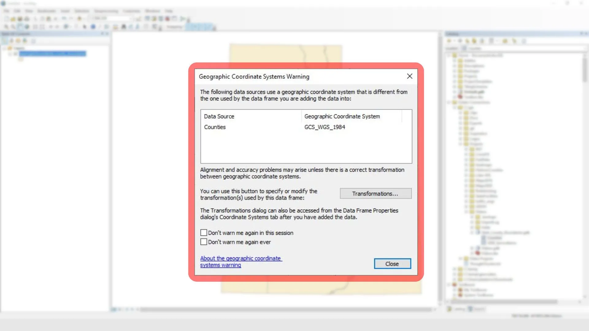 ArcMap Warning Dialog